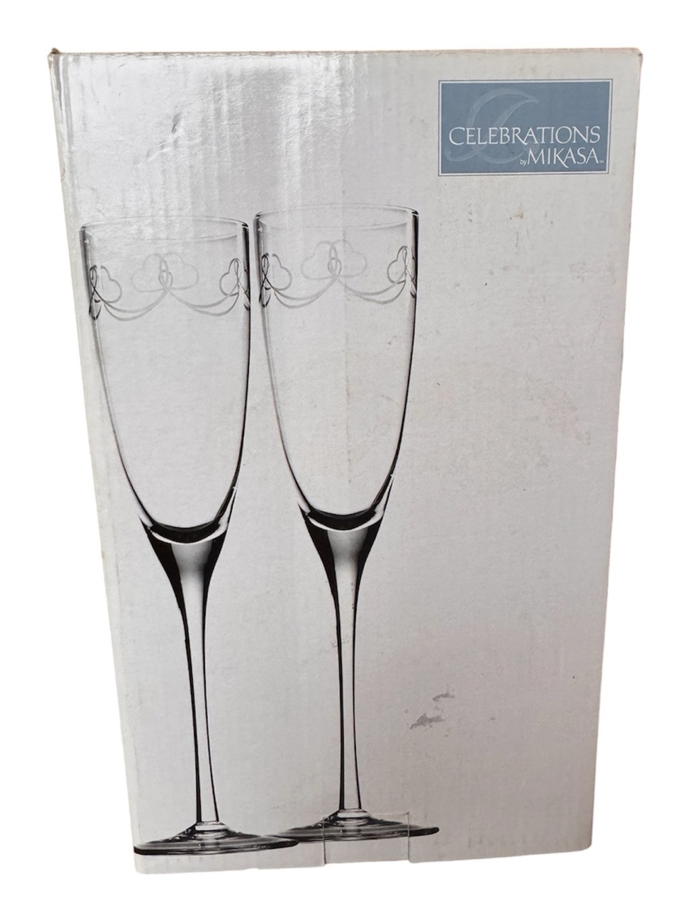 Mikasa Celebrations “Romantic Ribbon” Champagne Toasting Flutes Glasses Set of 2